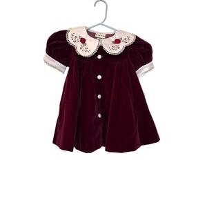 RARE NWT VTG 90s Baby Togs 24 mo. velvet peter pan embroidered collar dress
